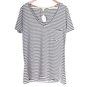 POL || Black & White Striped Deep V-cut Top || Large